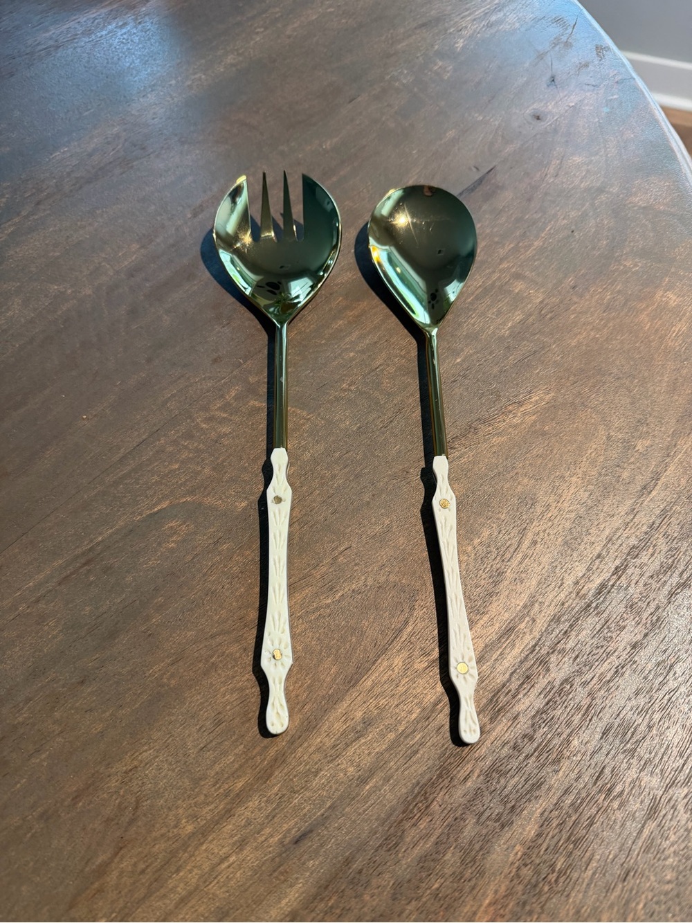 Anthropologie Gold Serving Spoons with Cream Decorative Handles - Picture 3 of 6